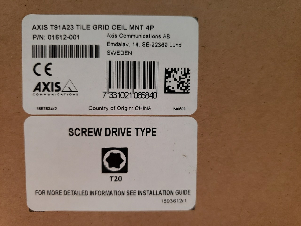 Axis T91A23 0162-001 4-Pack Tile Grid Camera Ceiling Mount