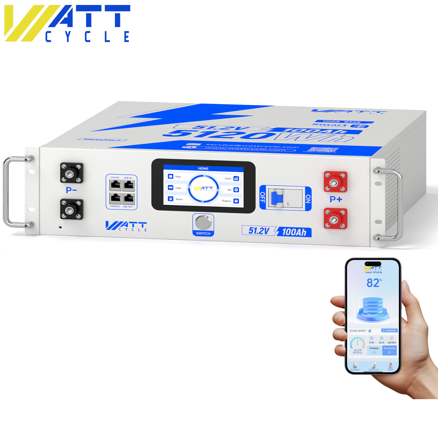 WattCycle 48V 100Ah LiFePO4 3U Rack Battery Deep cycle for EF Expansion Battery