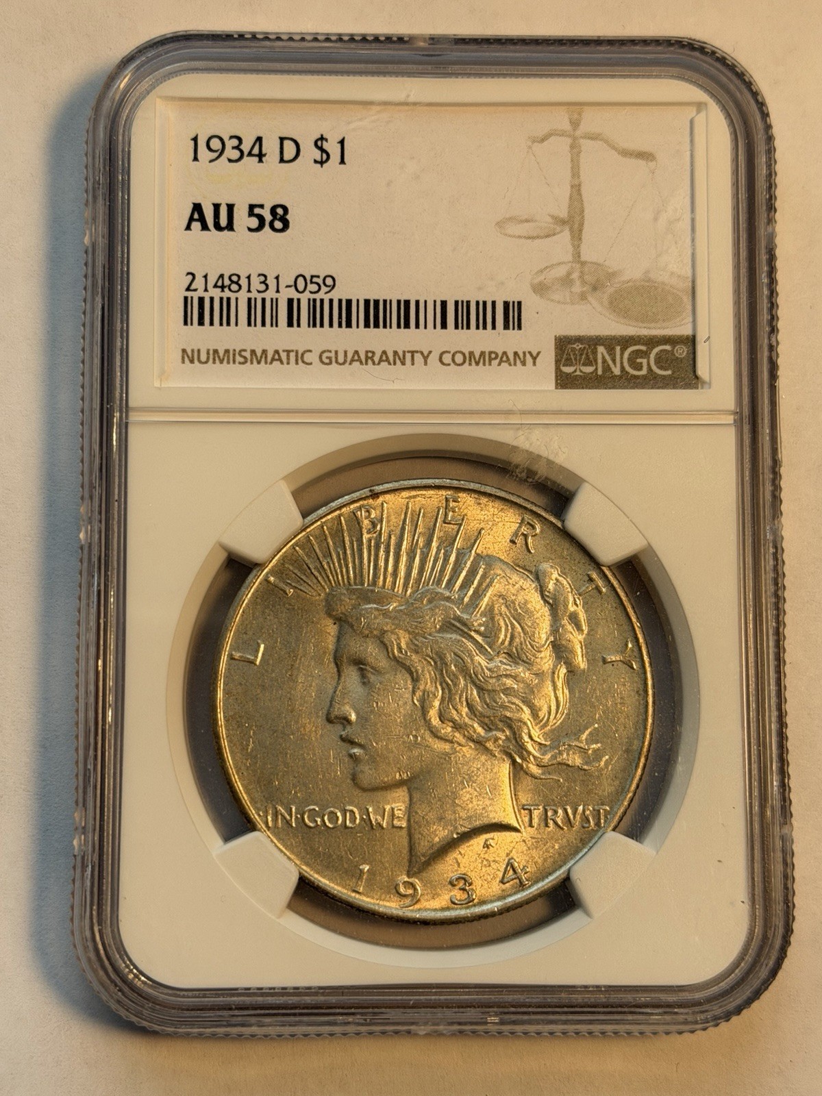 1934-D Peace Dollar | NGC AU58 Blast White