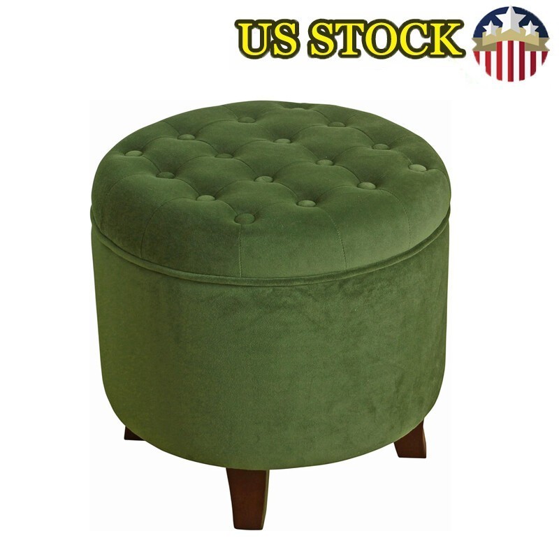 Upholstered Round Velvet Tufted Foot Rest Ottoman with Storage Living Room New