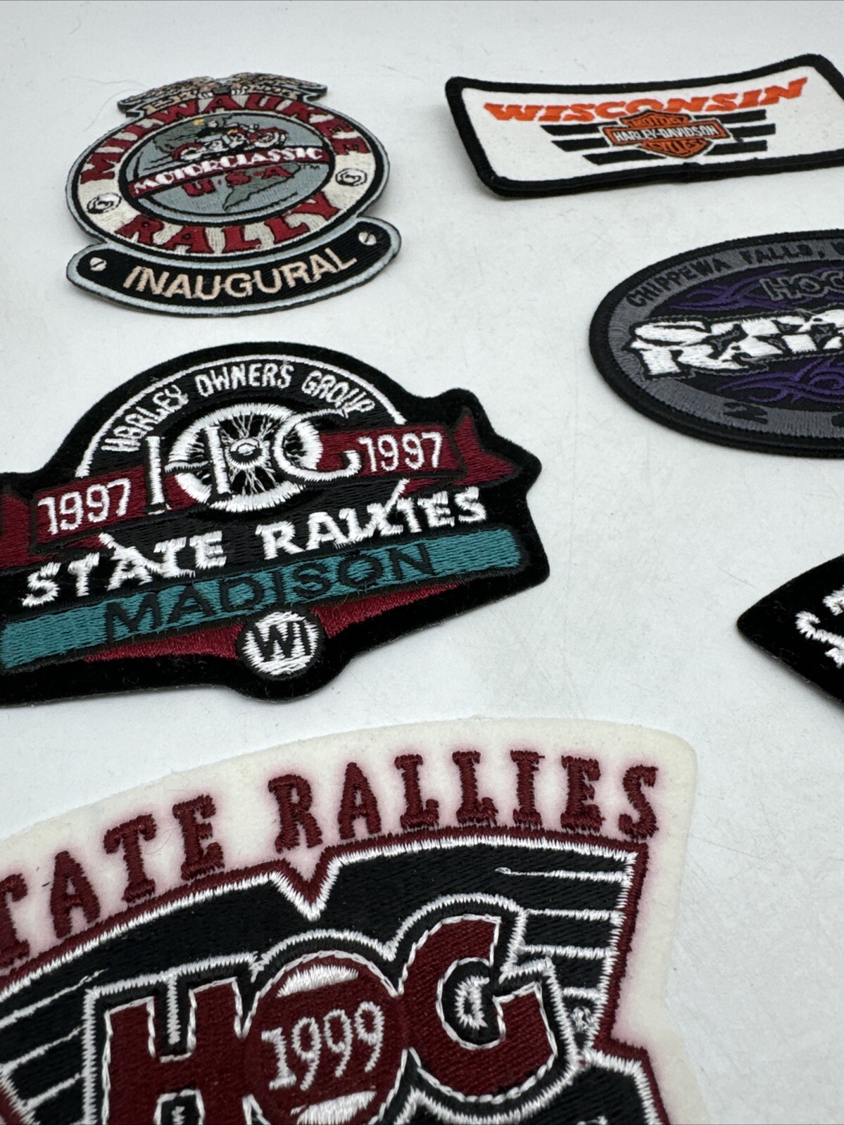 Harley Davidson Owners Lot of 7 Embroidered Patches Wisconsin Rallies HOG #P3