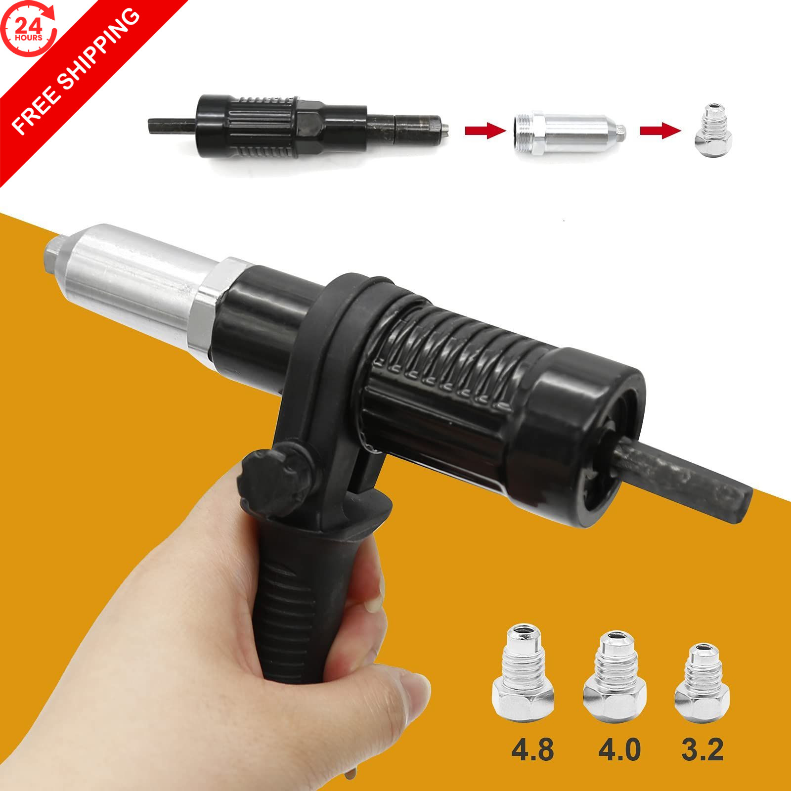 Vkinman Pop Rivet Gun Adapter Kit, Professional normal, Black