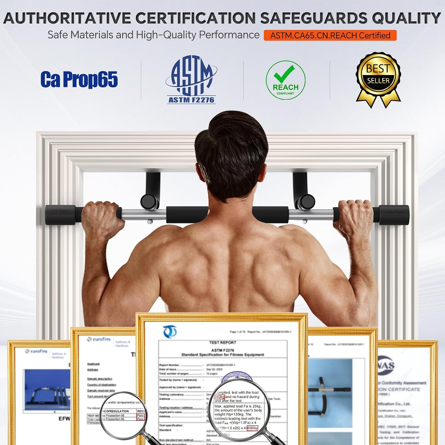 Doorway Pull Up Bar 440 lbs Capacity Multi-Grip