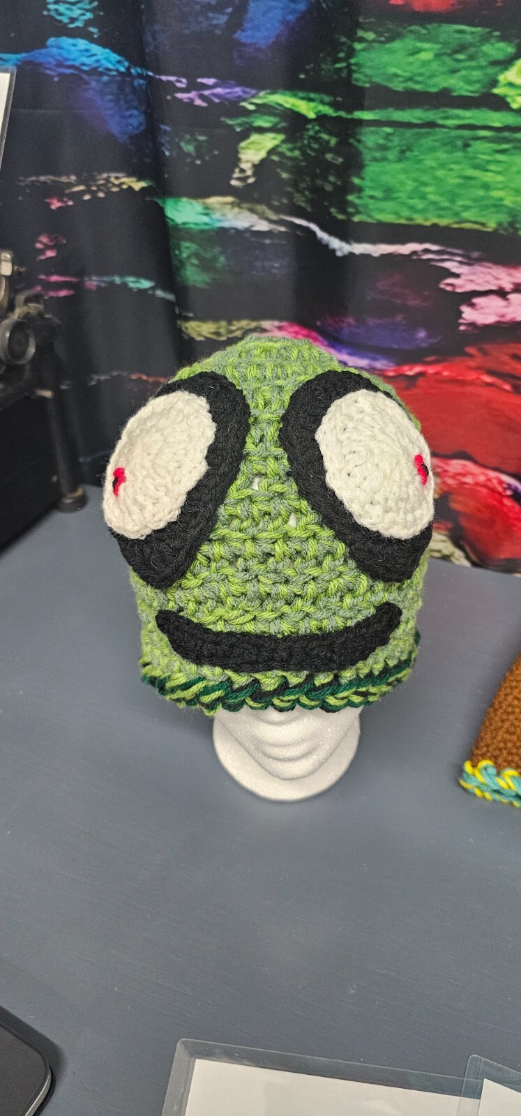 handmade crochet SaladFingers hat. Double stranded acrylic yarn. Warm hat.