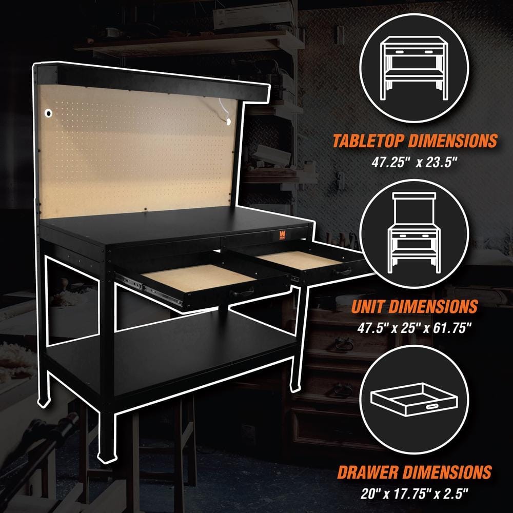 Work Bench With Light PowerStrip Table Reloading Machine Shop Garage Hobby Steel