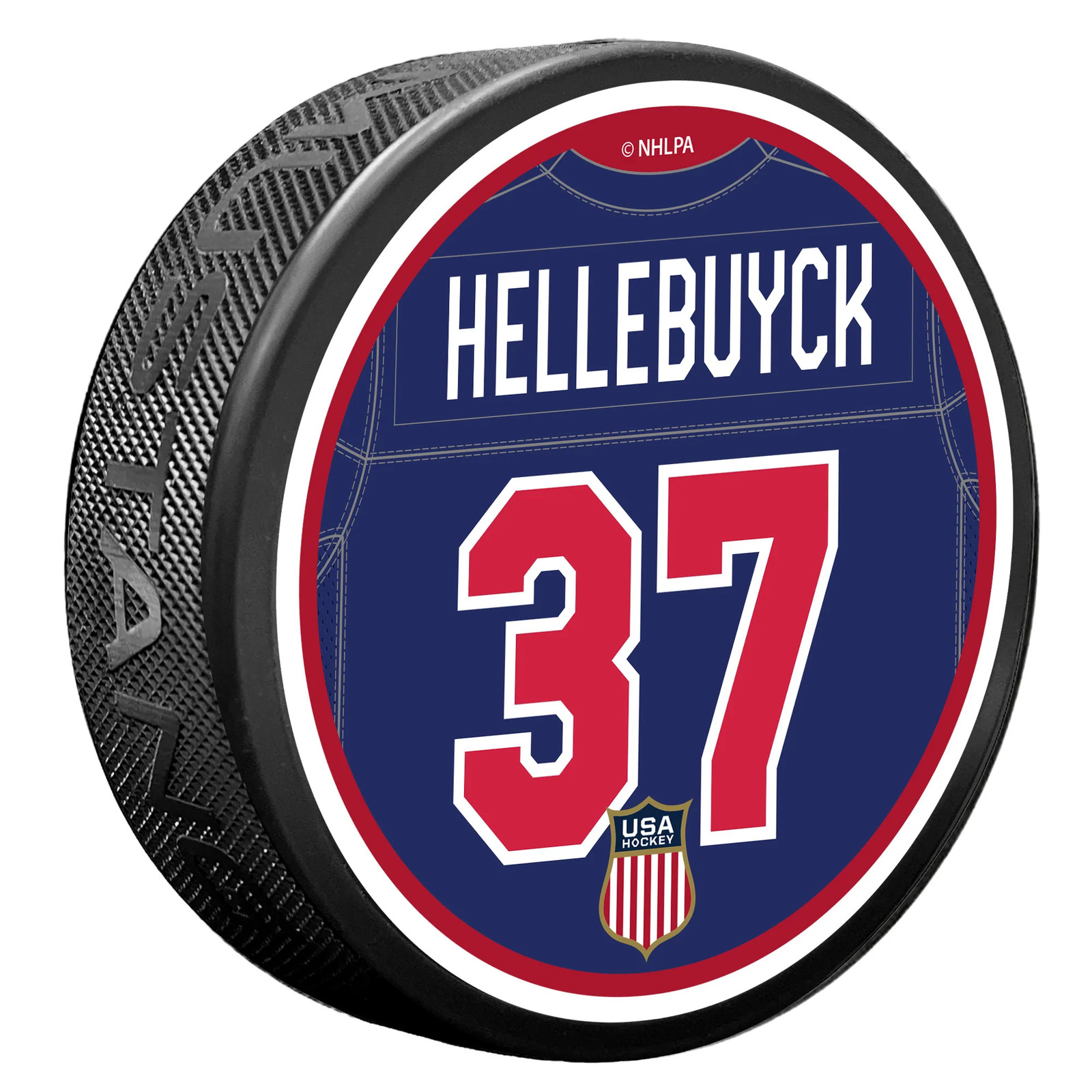 USA Hockey Jersey Back Puck - Connor Hellebuyck #37