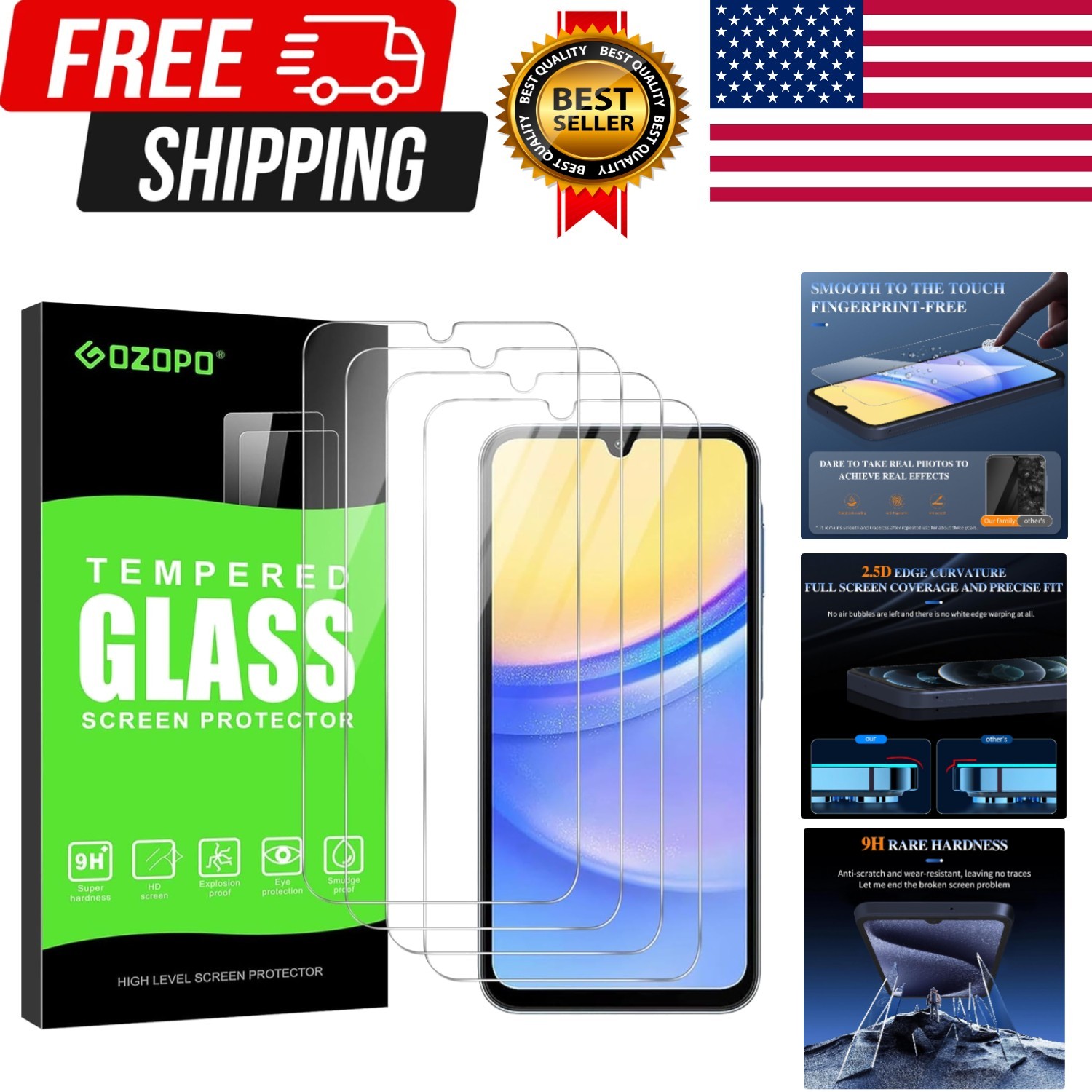 4-Pack Screen Protector for Samsung Galaxy A15 5G/4G, Tempered Glass, 9H Hardnes