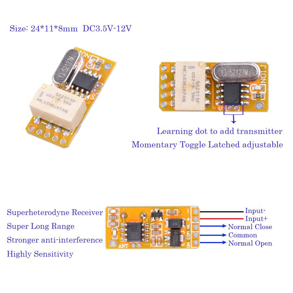 DC 3.7V - 12V 5V Mini Size Relay Remote Control Switch, 433Mhz Wireless RF Mo...