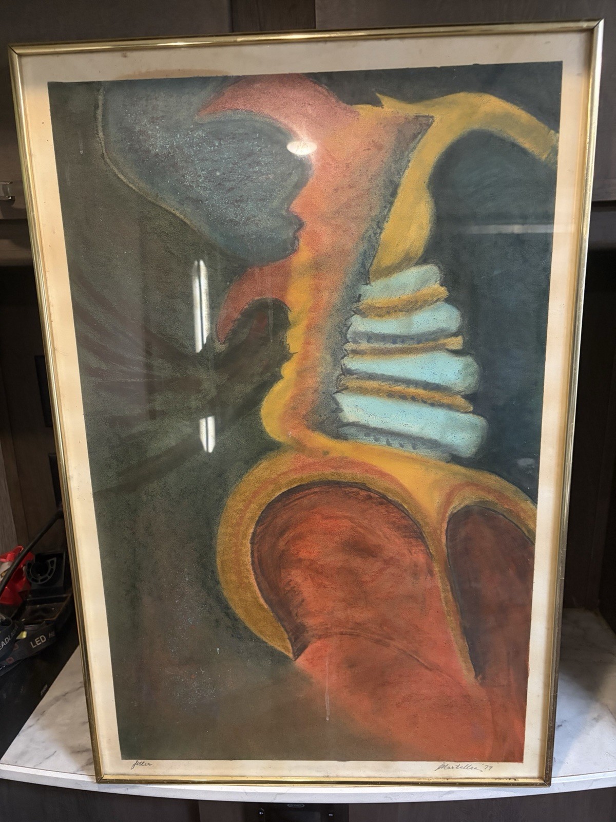 Martella Jester Signed Original Abstract Pastel Drawing Framed 1979