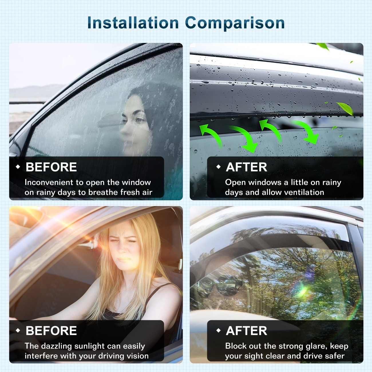 In Channel Rain Guards Vent Visors Shade Smoke for 2018-2024 Toyota In-Channel