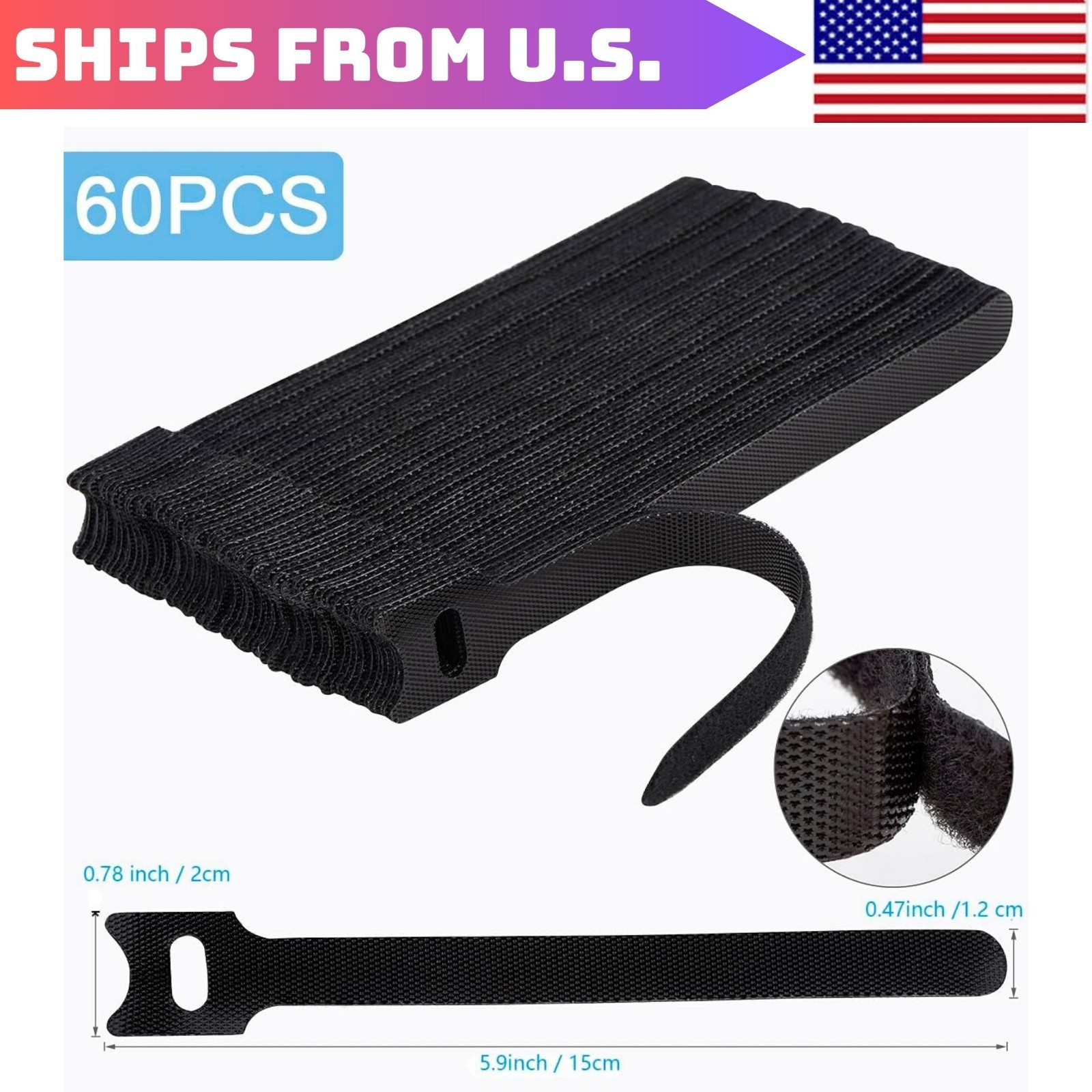 60 PCS 6" Reusable Cable Ties Cord Straps for Wire Organizer & Cable Management