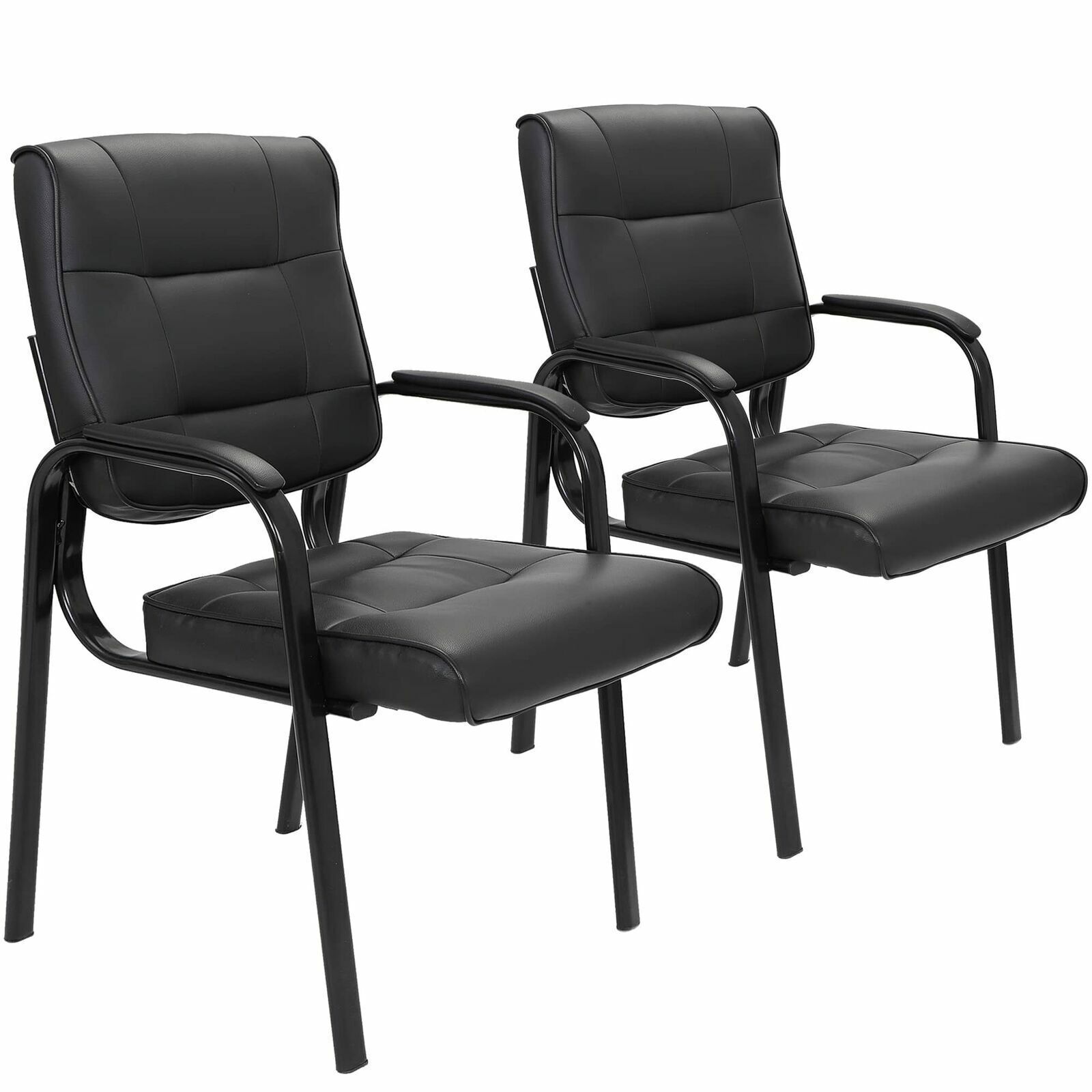 Leather Guest Chair Black Waiting Room Office  Reception Desk Side Chairs 2X