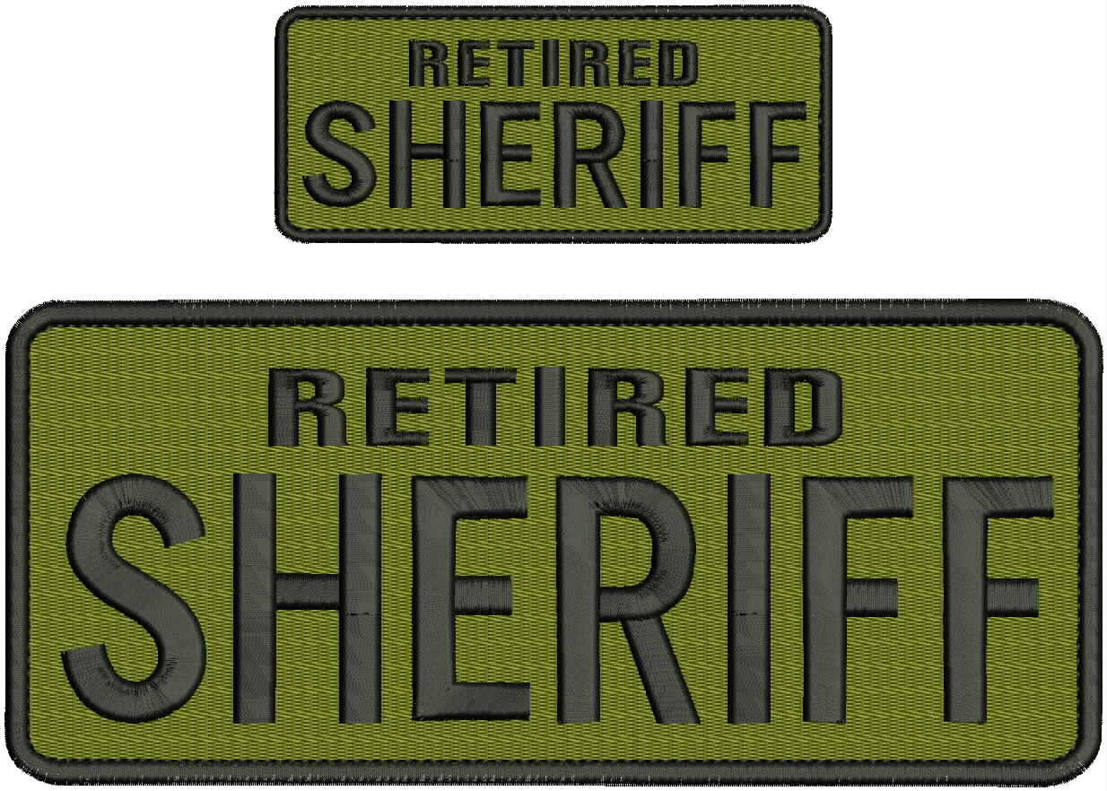 Retired Sheriff embroidery patch 4X10 and 2x5 hook OD GREEN fabric