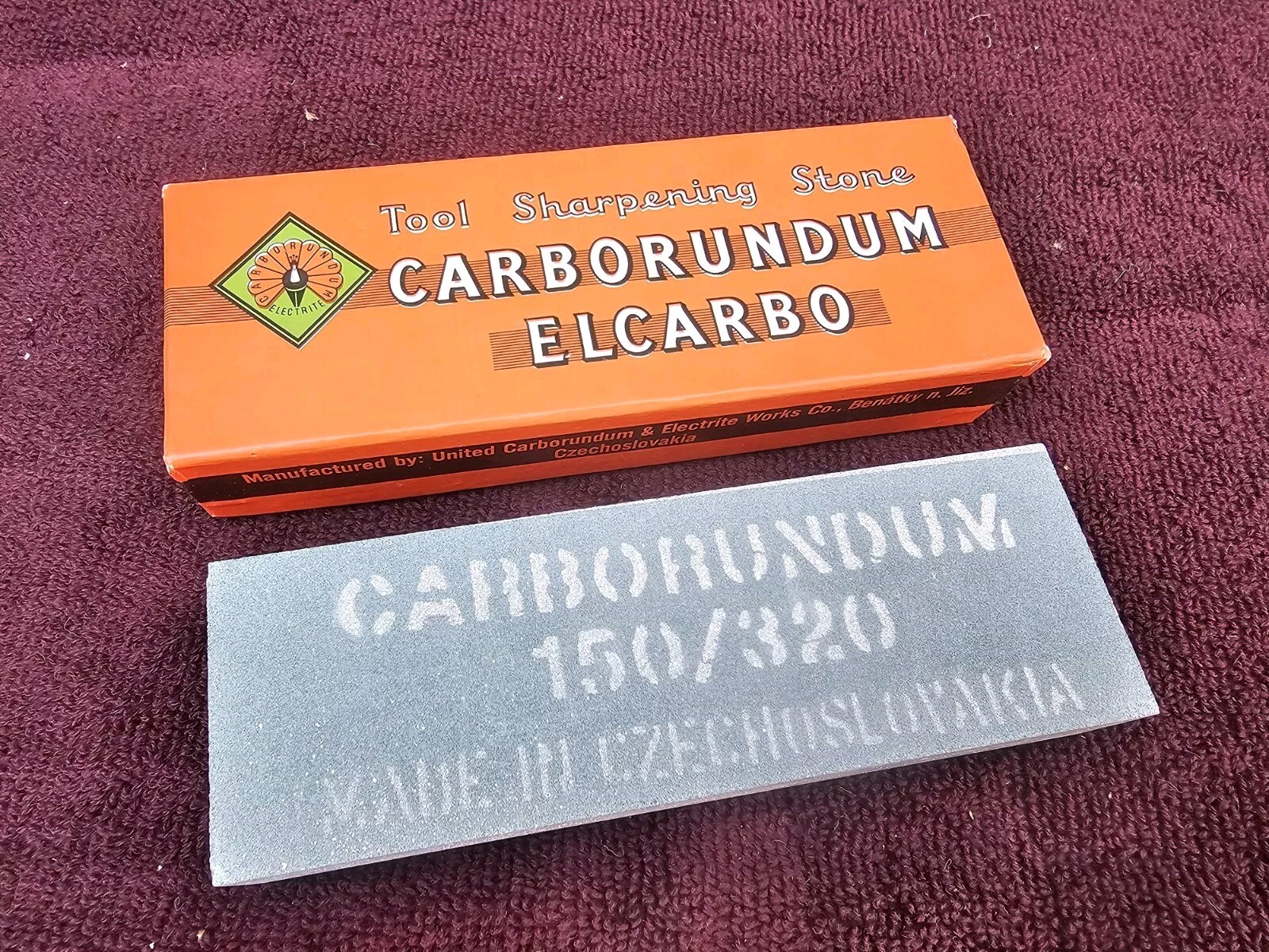Vintage 6" Carborundum Sharpening Stone Elcarbo Czechoslovakia 150 / 320 Grit