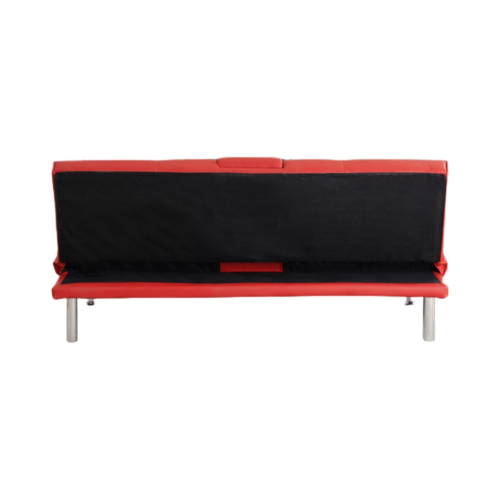 67" Orange Leather Office Sofa Bed Double Fold with Coffee Table Multifunctional