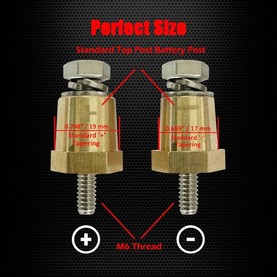 Ampper M6 Thread Brass Battery Terminal Charging 1 Pair, Male Direct