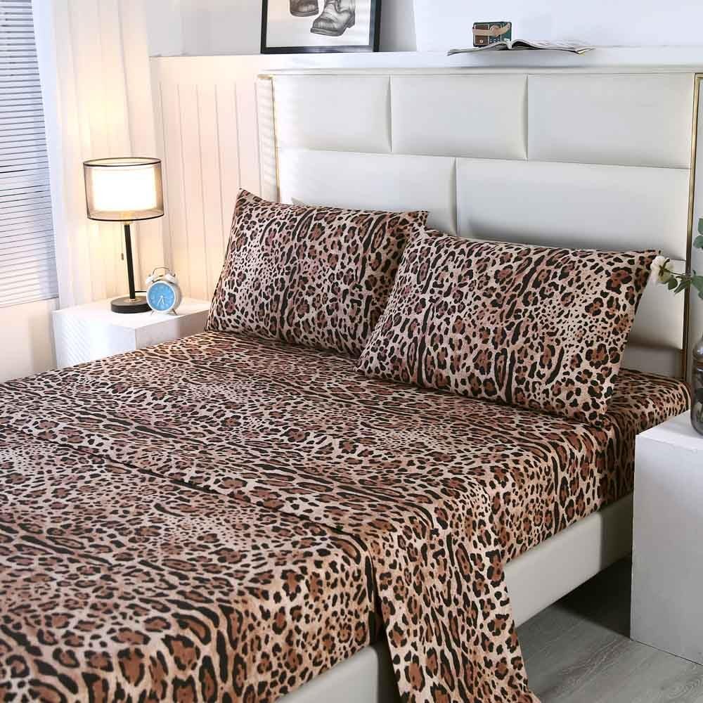 4 Pieces Leopard Bedding Sheets Queen Size Leopard Print Sheet Set Included 1...
