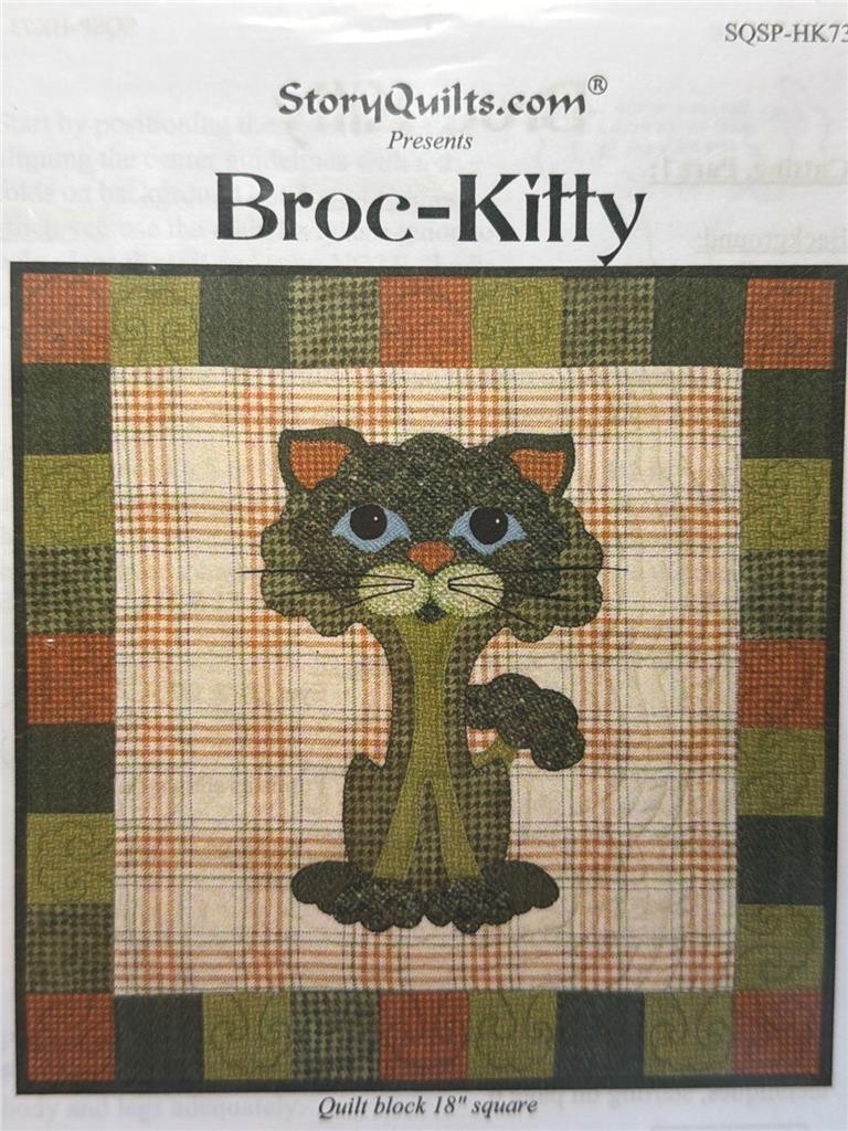 STORYQUILTS.COM Quilt Pattern - BROC-KITTY - Garden Patch Cats Block 13 - 18"