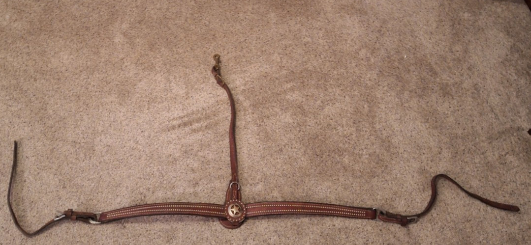 Vintage Leather Breast Collar Silver Star Concho With Studs