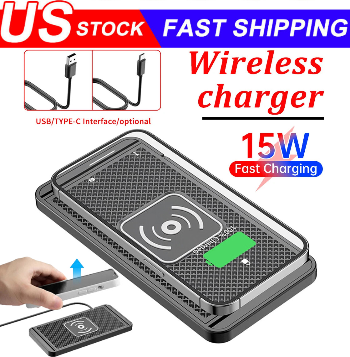 Wireless Car Phone Charger Fast Charging Pad Mat For iPhone Samsung Universal