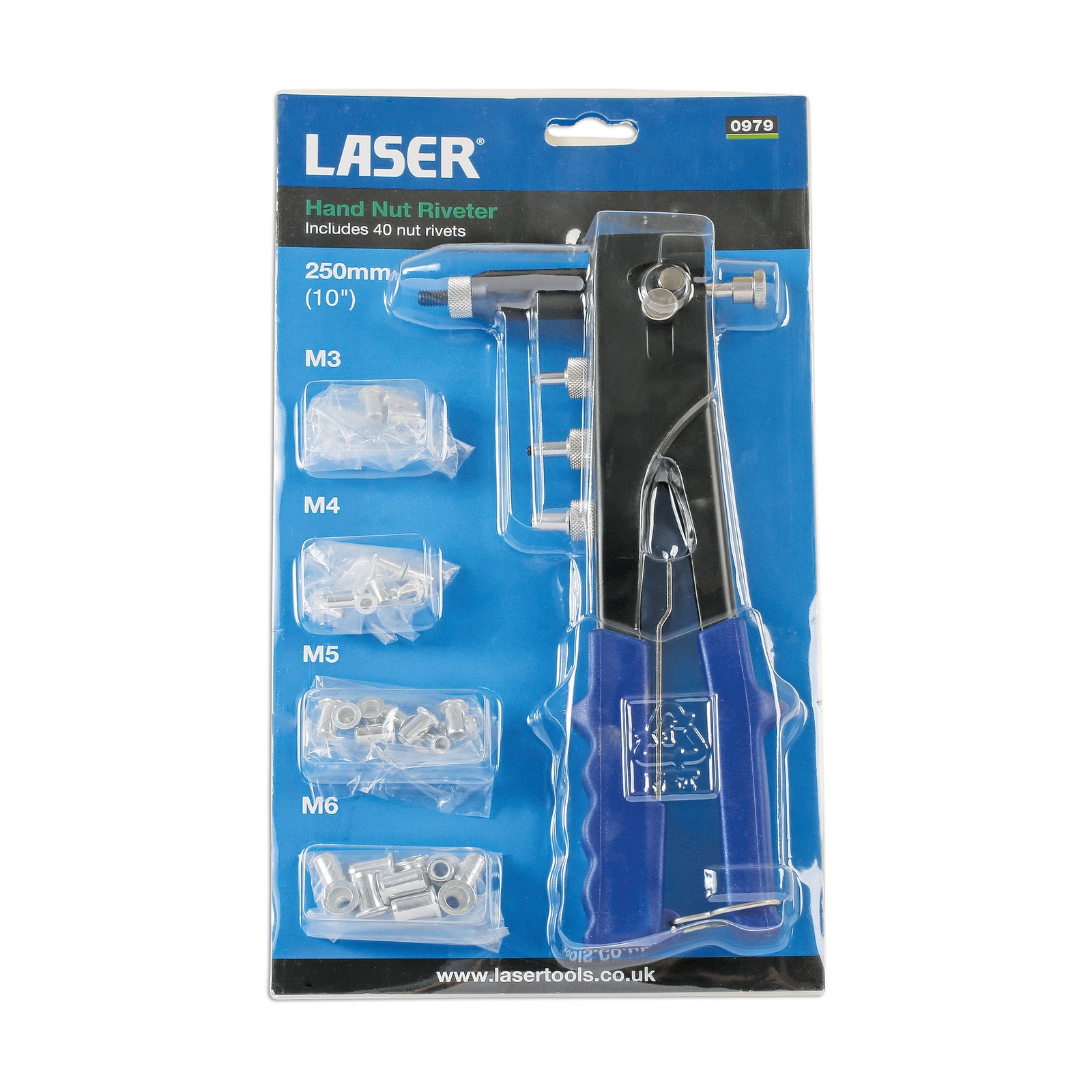 Laser Tools Nut Riveter With 40 Nut Rivets - M3, M4, M5, M6 Head Sizes
