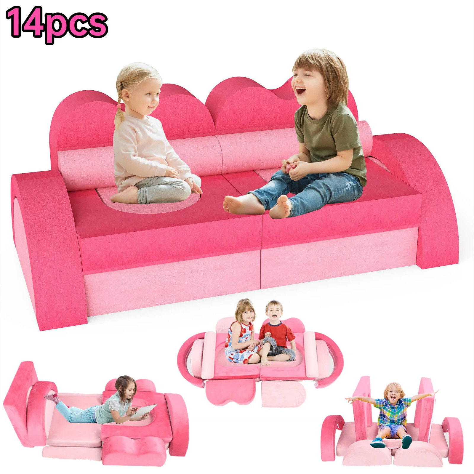 14PC Modular Kids Play Couch Foam Toddlers Set DIY Sofa Forts Boys Girls
