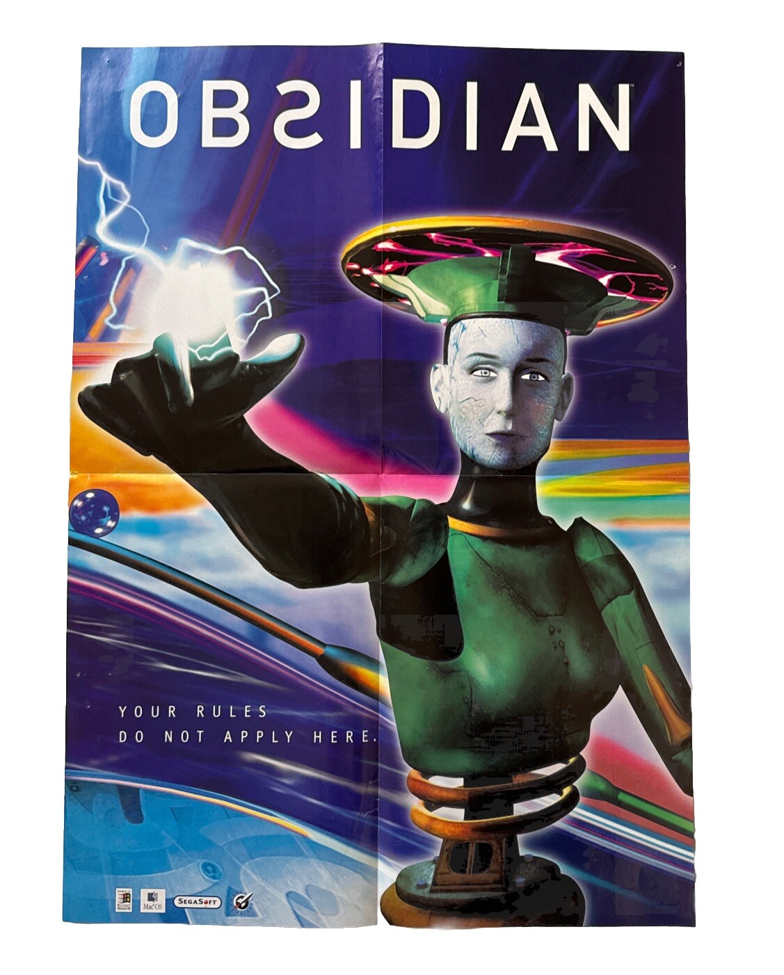 1996 Obsidian PC Computer Game Segasoft Mac OS Foldout Poster Only 14.5” X 20”