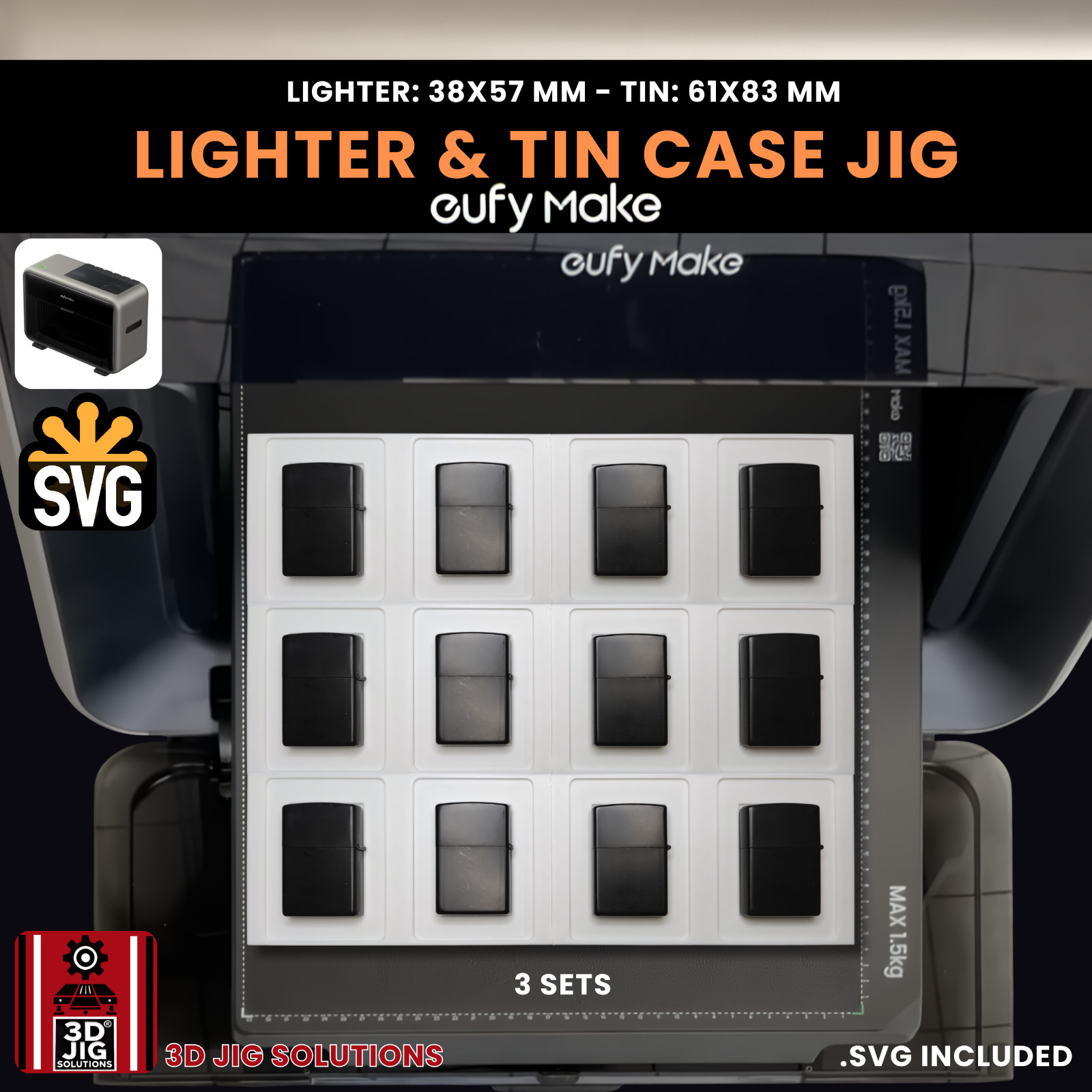 EufyMake E1 UV Printer Jig | Flip Top Lighter & Tin Case Template