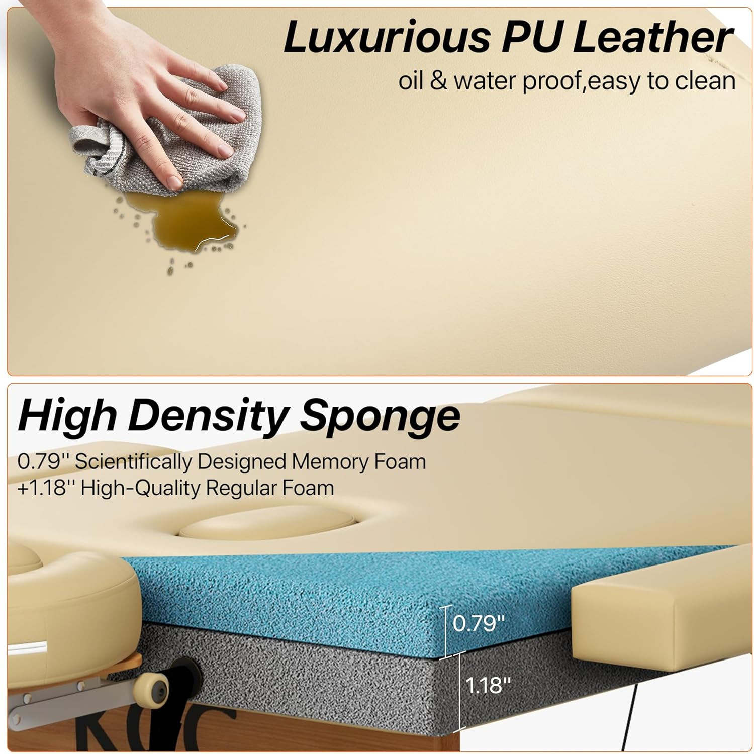 Memory Foam Portable Massage Table, Foldable Tattoo Table Lash Bed Height Adjust