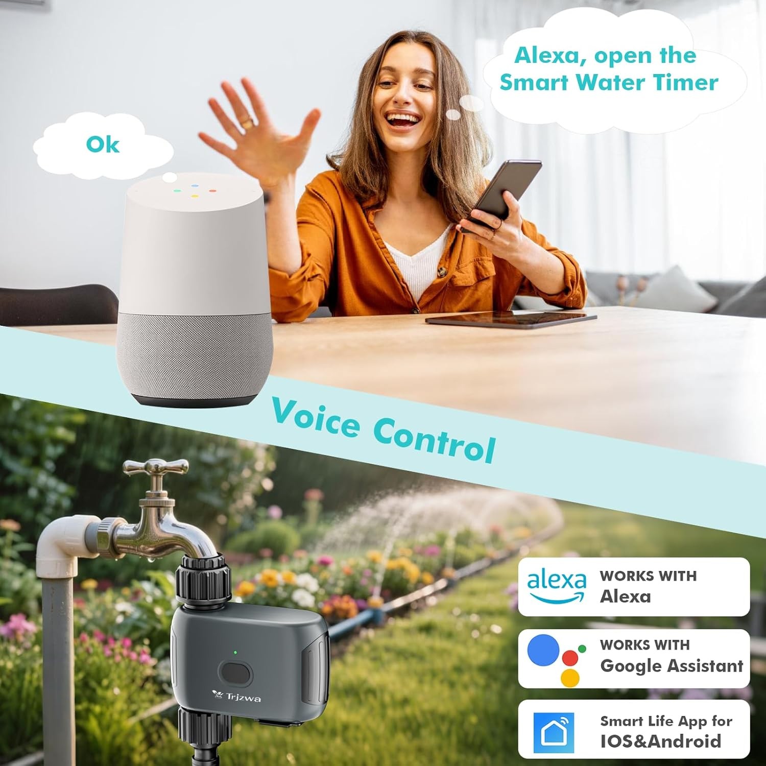 Smart Water Timer for Garden Hose-WiFi Enabled, Alexa/Google,Automatic Sprinkler
