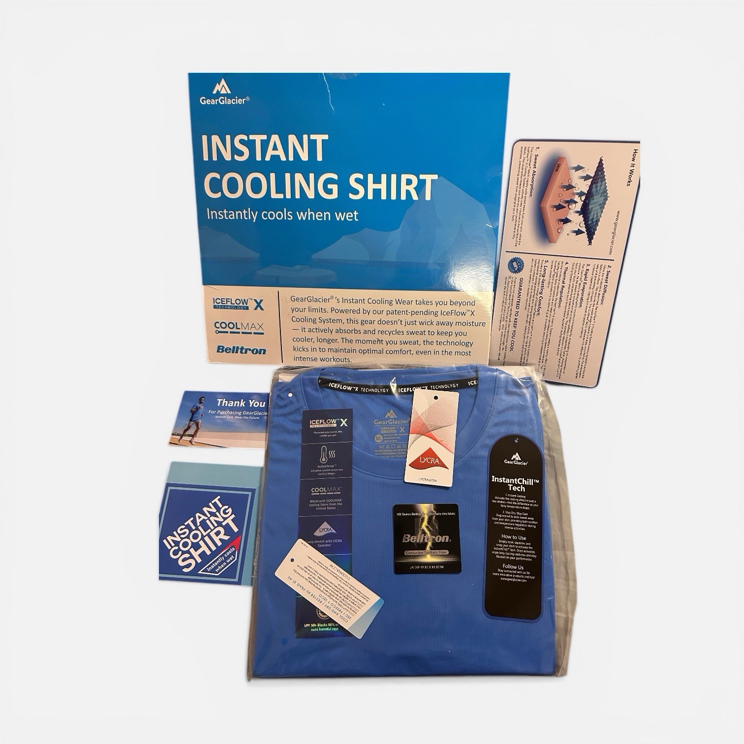 Men's Gear Glacier Frost Blue Instant Cooling Shirt IceFlow Tech CoolMax Size XL