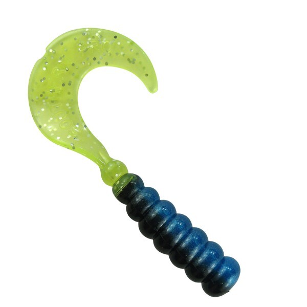 2" HG14 Black/Blue/Chartreuse Hot Grub 25pk Twister Tails Crappie