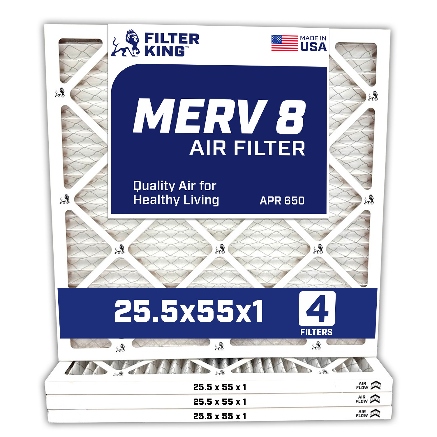 Filter King 25.5x55x1 Air Filter 4-PACK MERV 8 Actual Size 25.5 x 55 x .75"