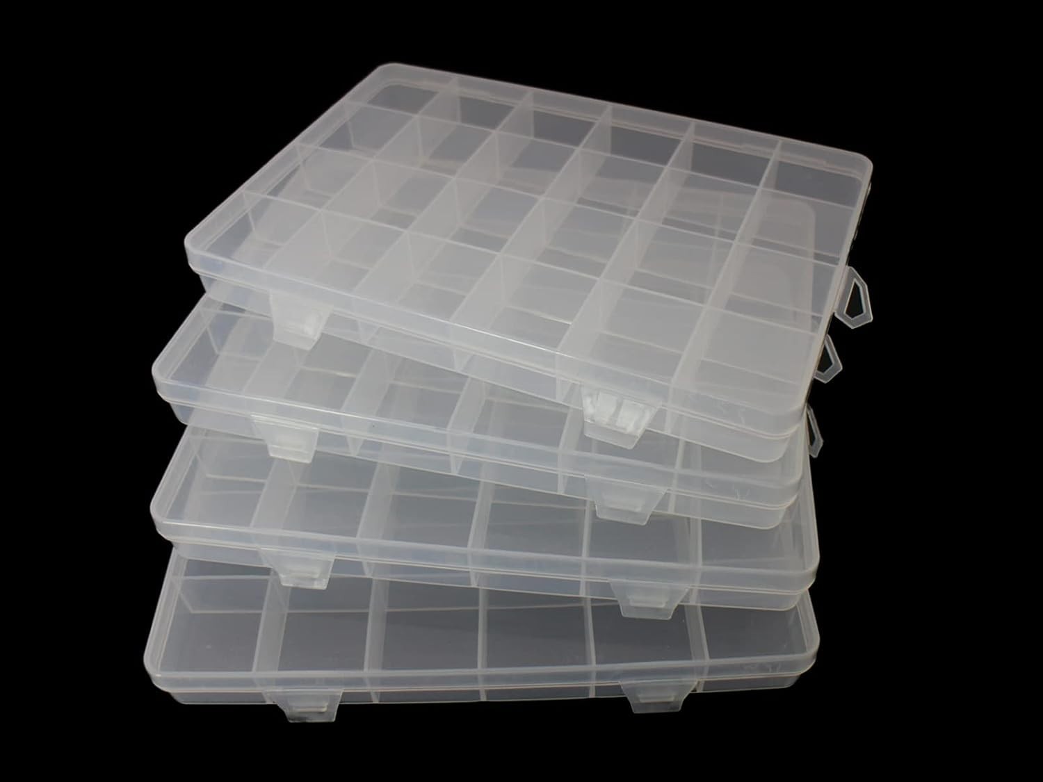 Bead Storage Containers (4pcs 24 Grids Box) Clear Plastic Bead Organizer Box ...