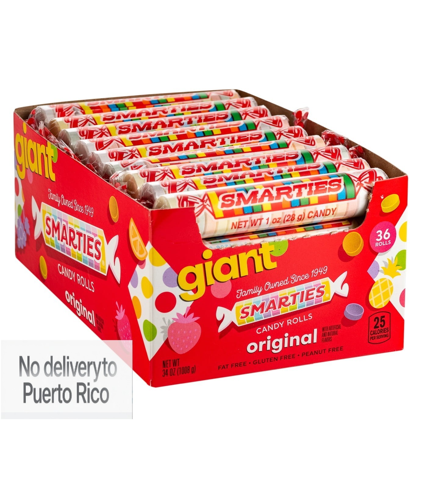 Smarties Candy Rolls, Giant, 36 Count Allergen Free