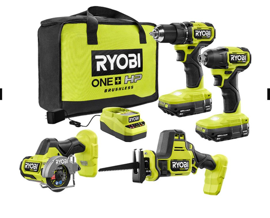 RYOBI PSBCK104K2 - 18V ONE+ HP Compact Brushless 4-Tool Combo Kit - NEW!
