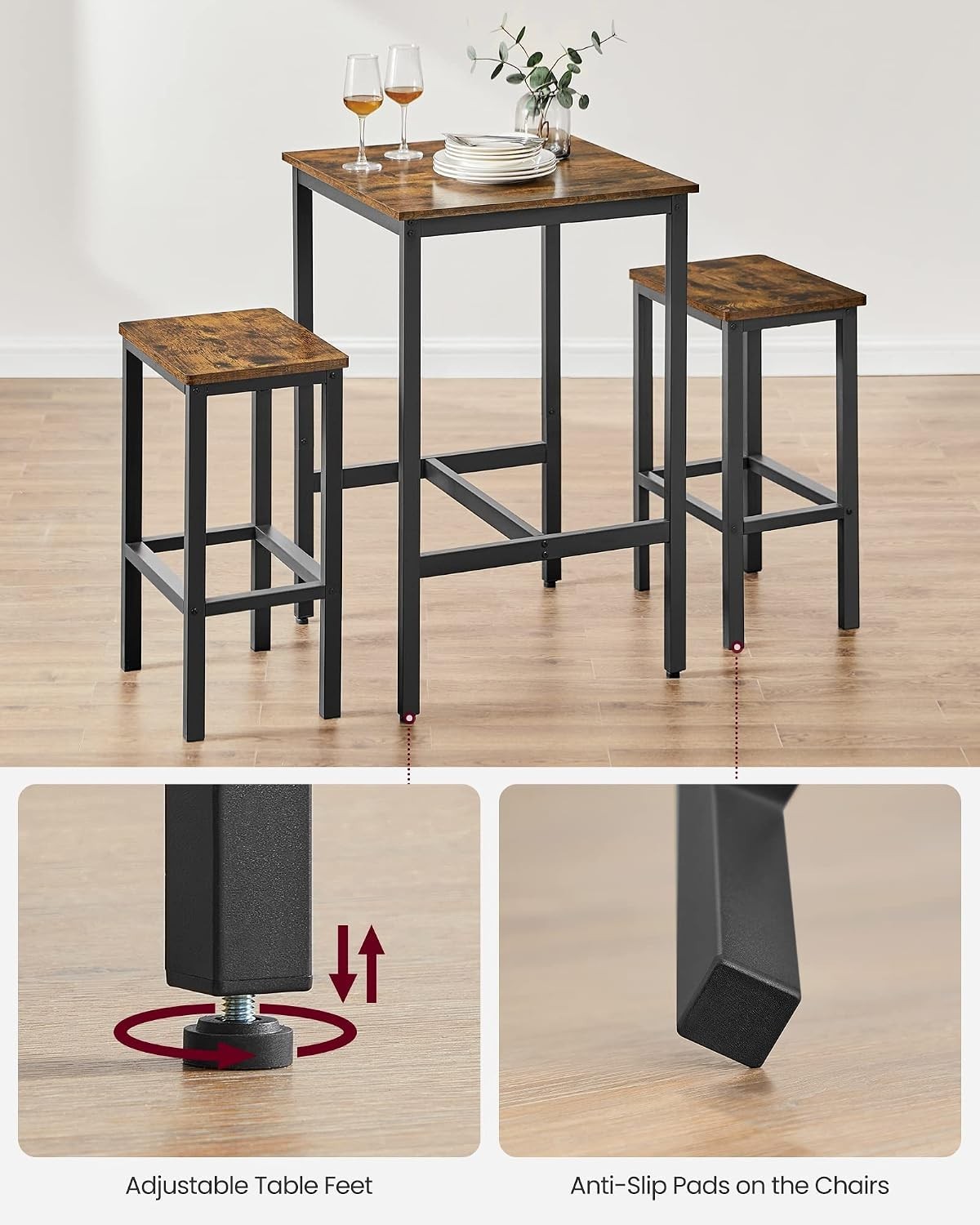Stylish Dining Pub Set for 2 - Compact Bar Table with Stools for Small Spaces