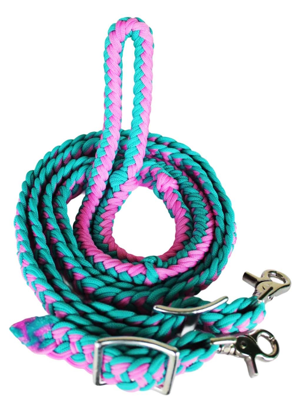 Horse Knotted Roping Western Barrel Reins Nylon Braided Rein Turquoise PK 607130