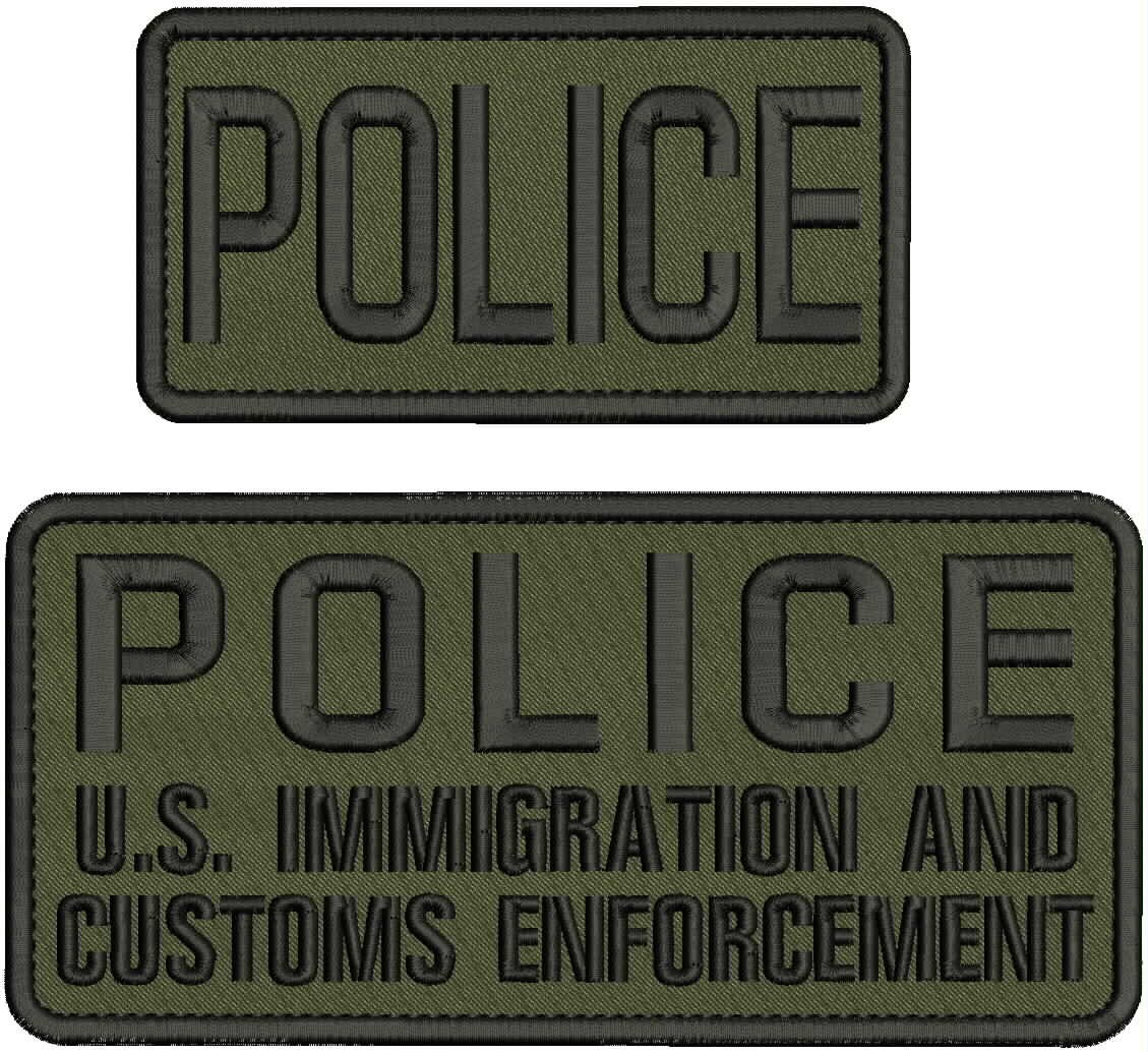 POLICE  2 EMB PATCHES 4X9 AND 3X6 HOOK ON BACK RANGER/GREEN/BLK