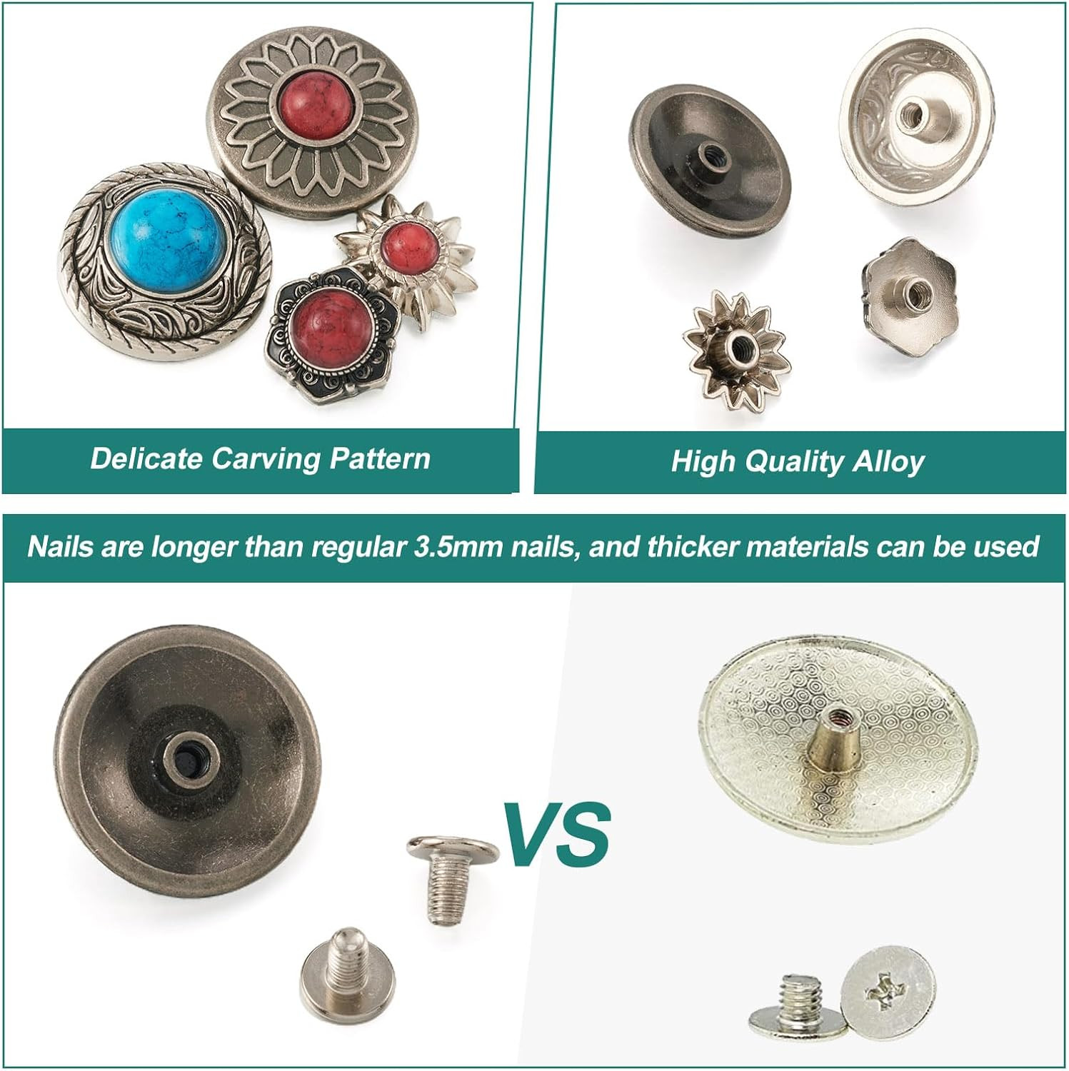 24 Sets Conchos for Leather Sunflower Decorative Rivets Studs 13-20Mm Turquoise