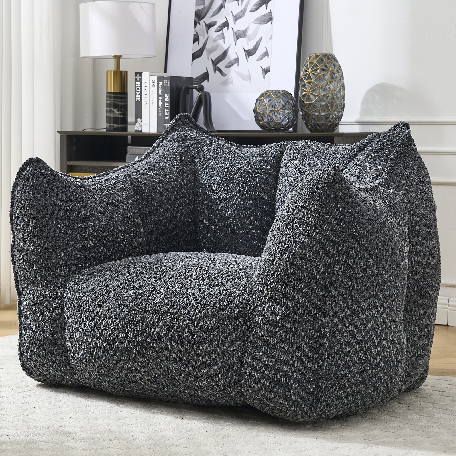 Bean Bag Chairs resilient foam for bedrooms comfortable square lazy sofa Black