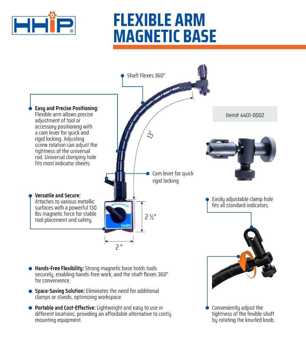 Flexible Magnetic Base with On Off Switch for Dial Indicators 360 Degree Stem