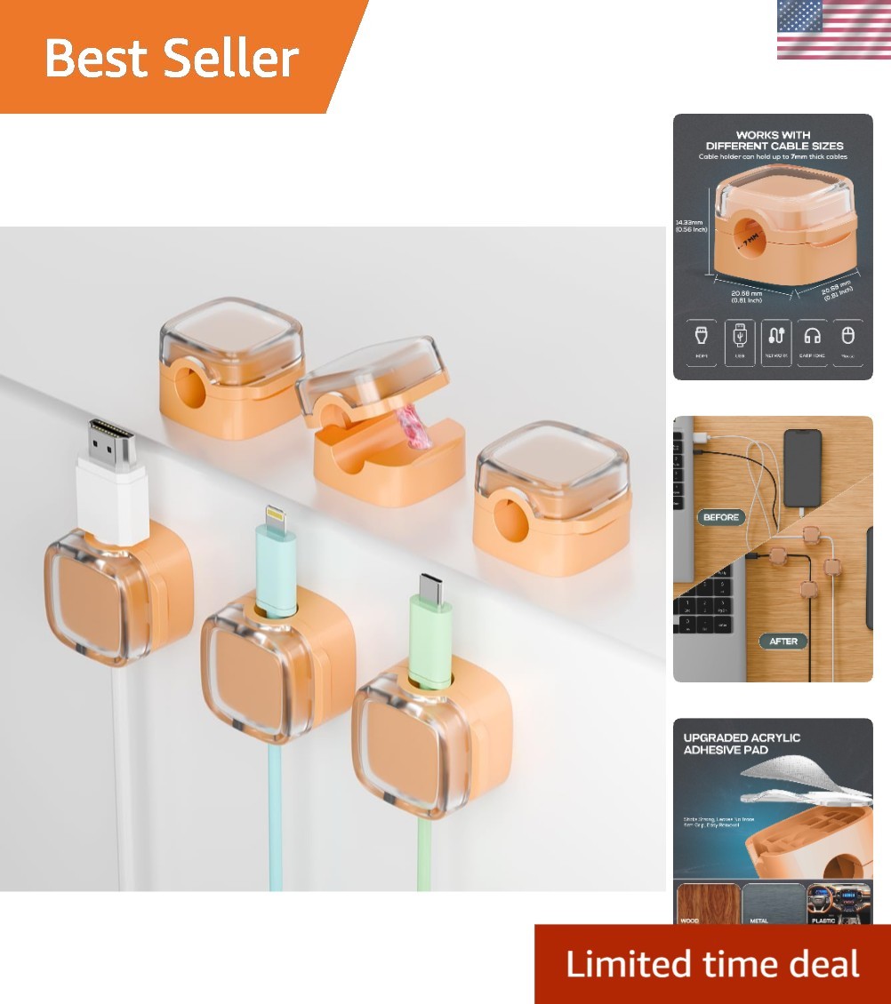 Chic 6-Pack Magnetic Cable Holders with Strong Adhesive – Tidy Up Your Space