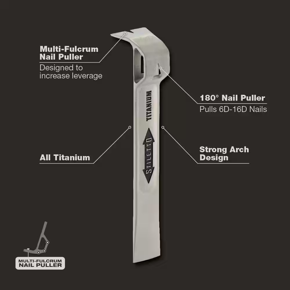 Titanium Multi Functional Glazer Bar with 12 In. Titanium Clawbar Nail Puller wi