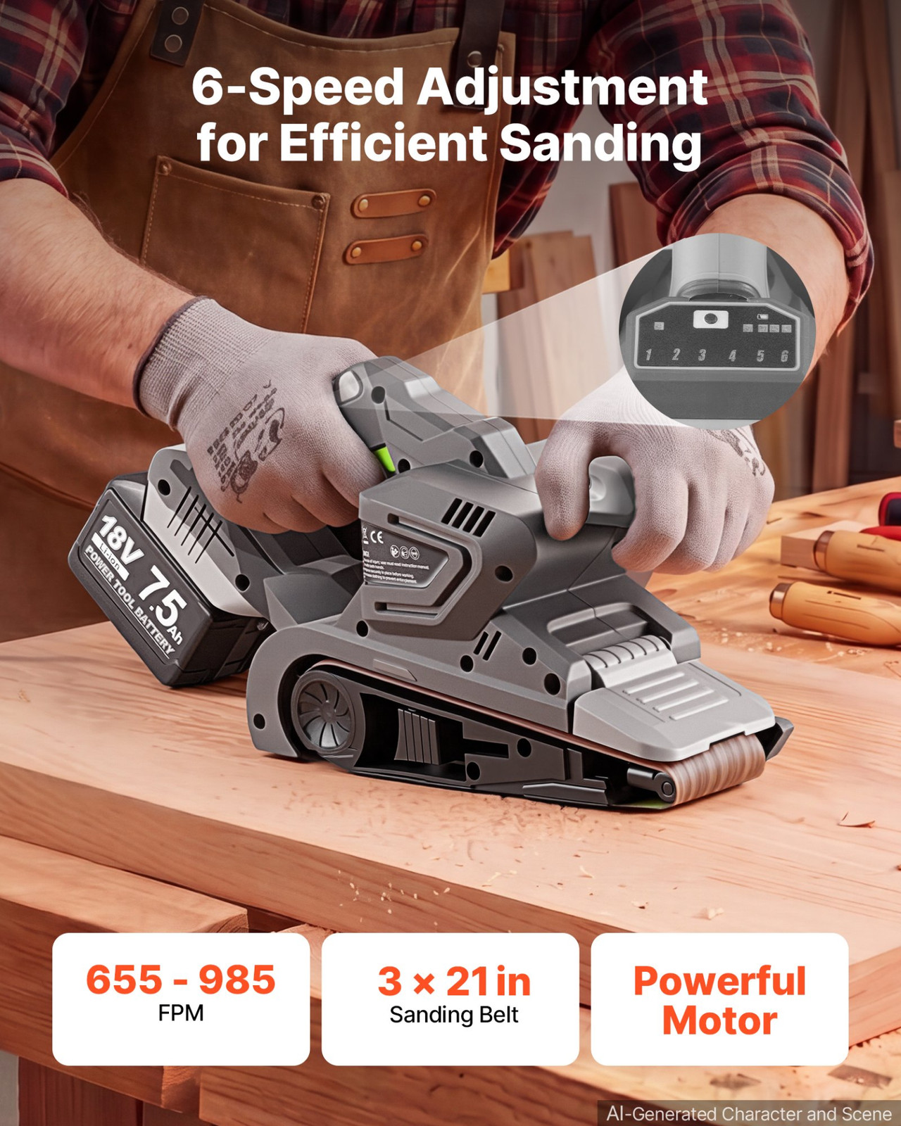 20V Cordless Belt Sander 3x21" Variable Speed w/10 Belts Battery Not Included