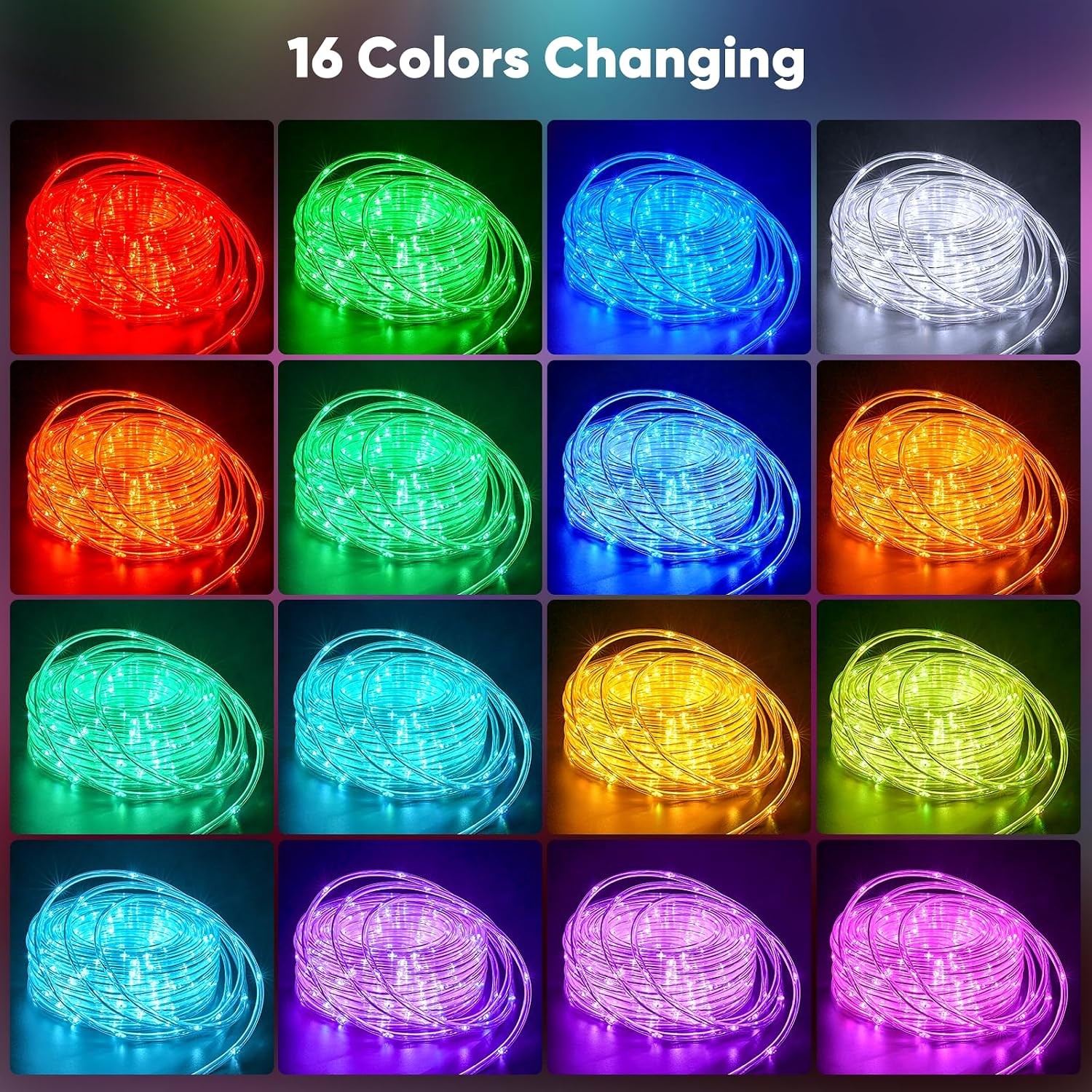 Color Changing Rope Lights Outdoor 33FT 100 LED String with Plug & Remote