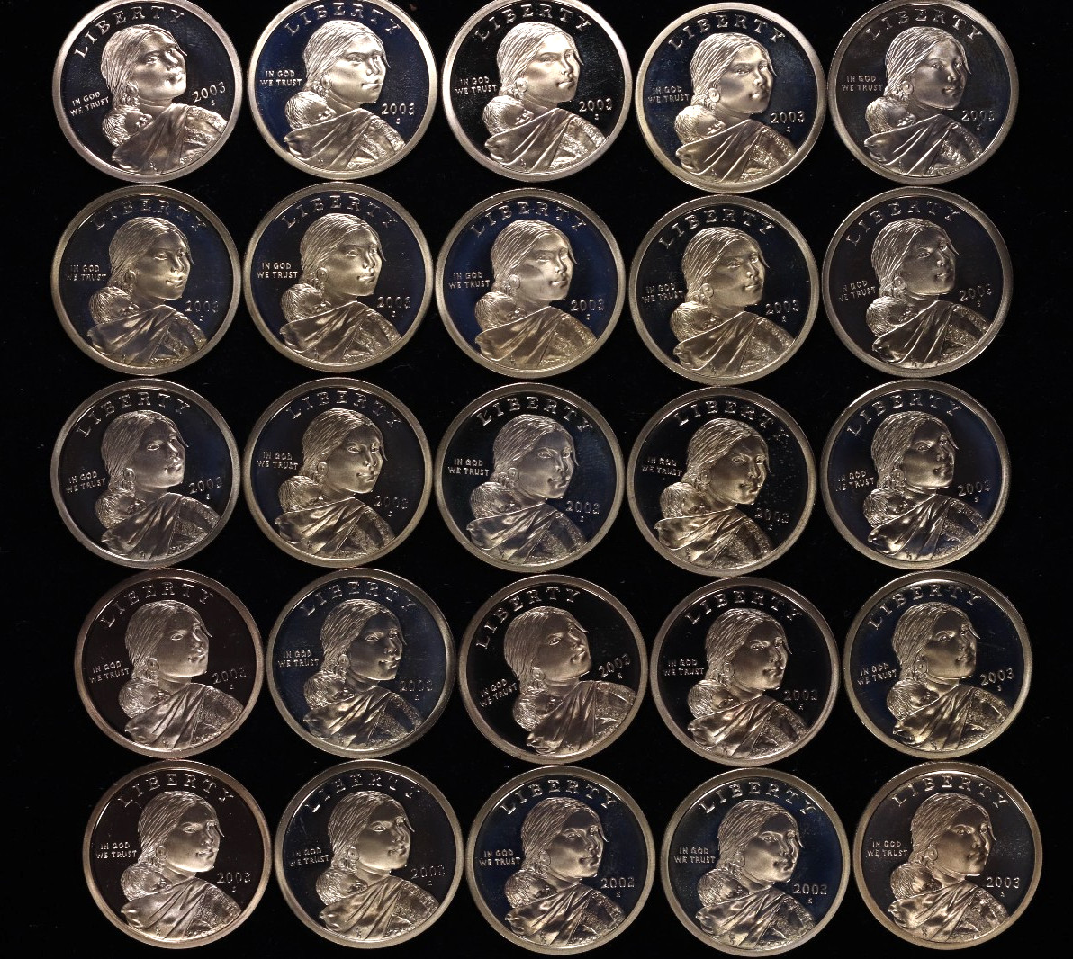 2003-S Sacagawea Golden Dollar Proof BU Roll 25-Coins