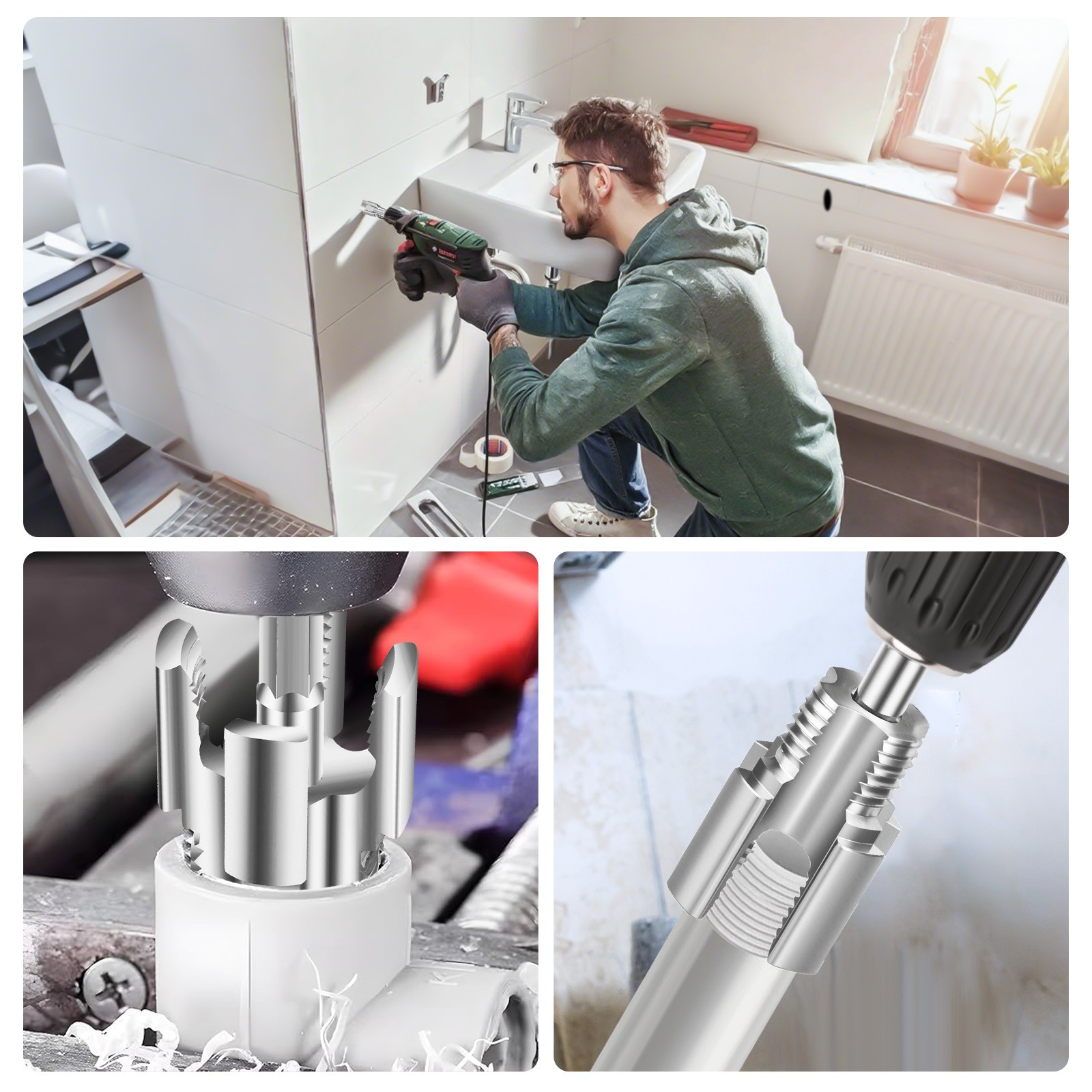 Integrated Internal & External Pipe Threading-Tool 1/2" & 3/4" PVC Pipe Threader