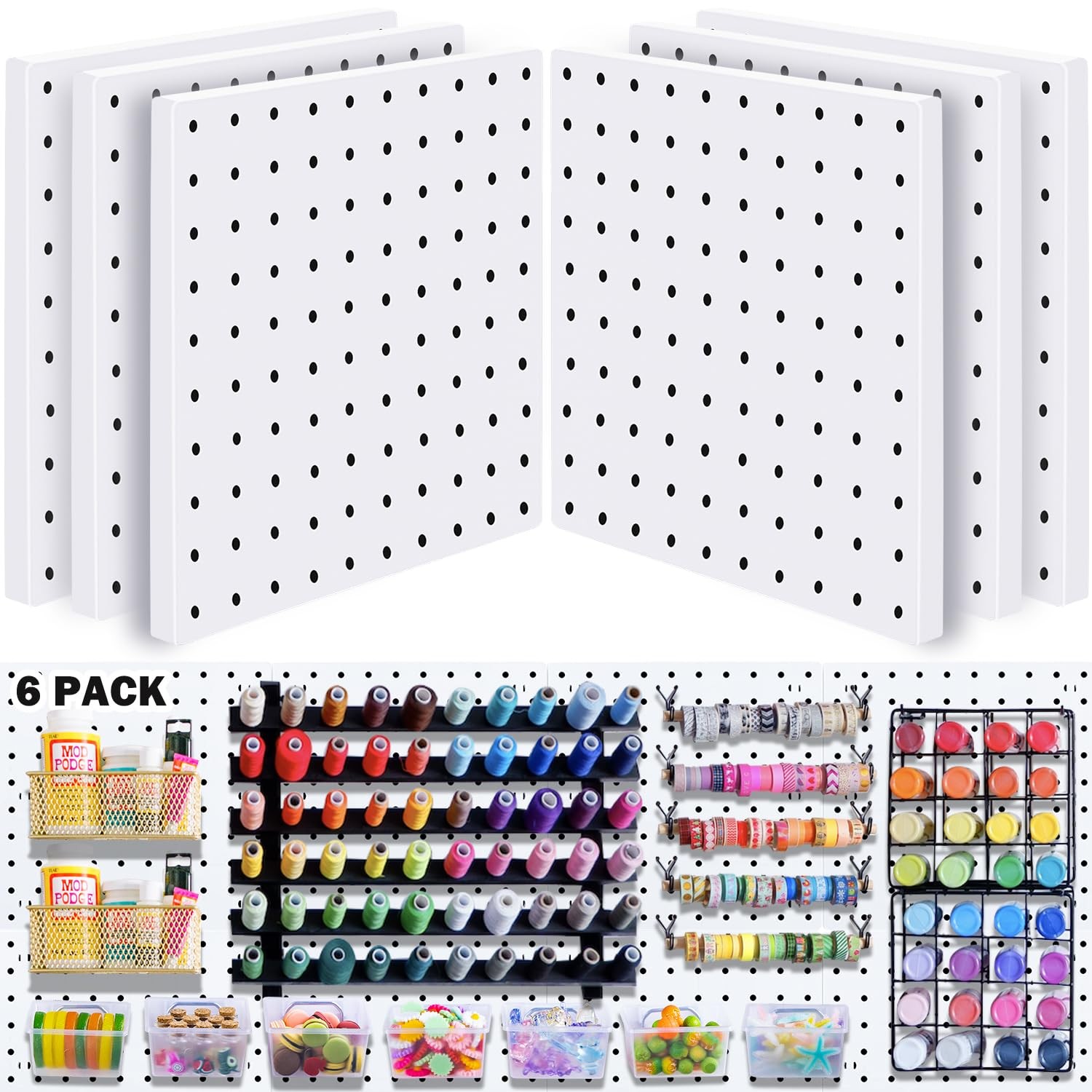 6Pcs Pegboard, Peg Board, Pegboard Wall Organizer, Mount Display Pegboard Kit...
