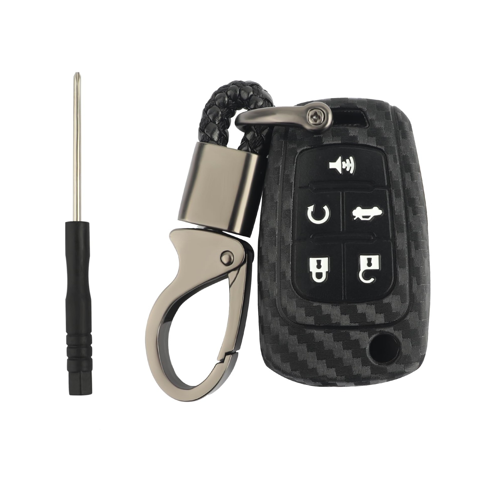 Carbon Fiber Car Key Fob Cover,Silicone 2.60*1.50*0.60 inch, Black